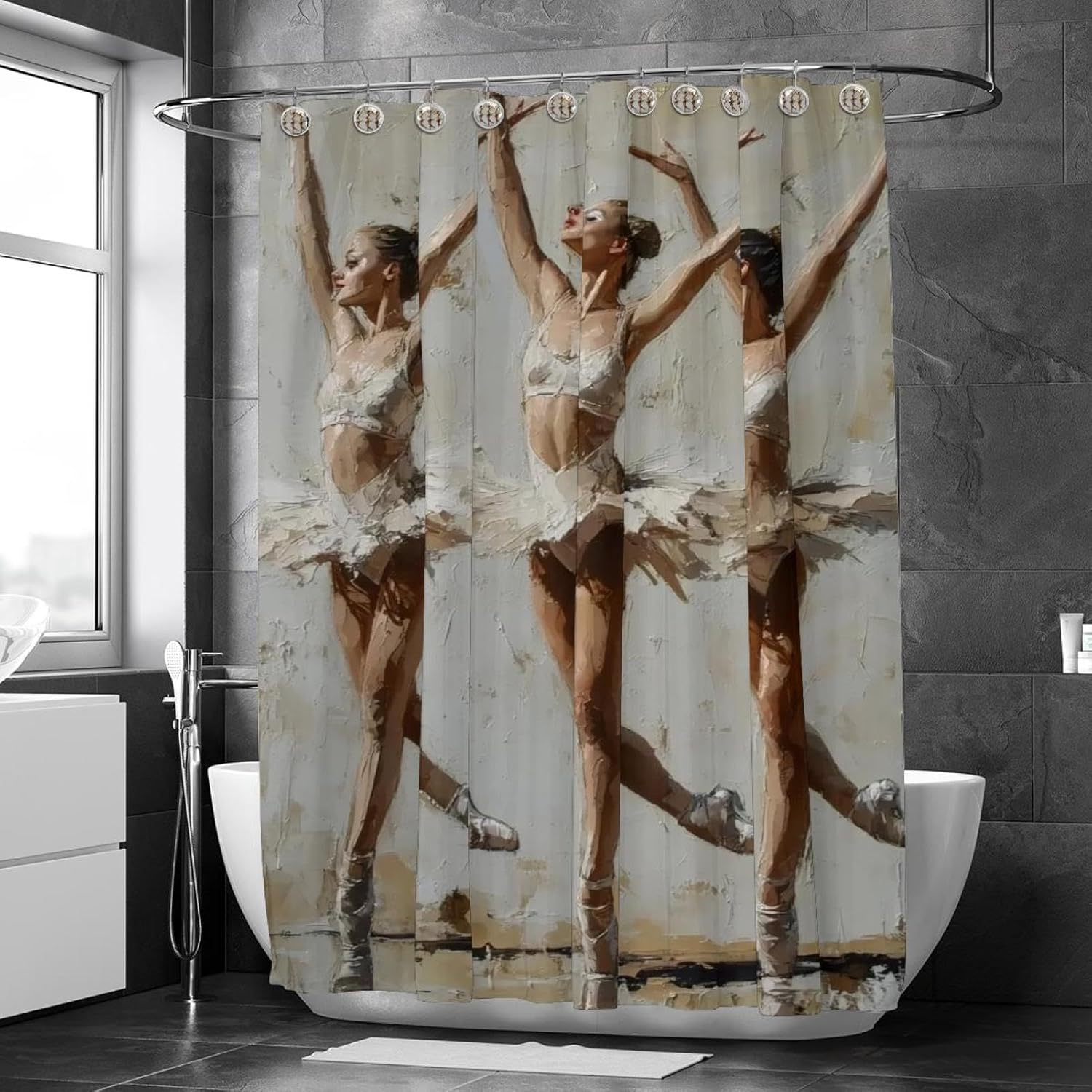 Ballet-Date Design 9-Piece Stainless Steel Shower Curtain Set 48x72 inches
