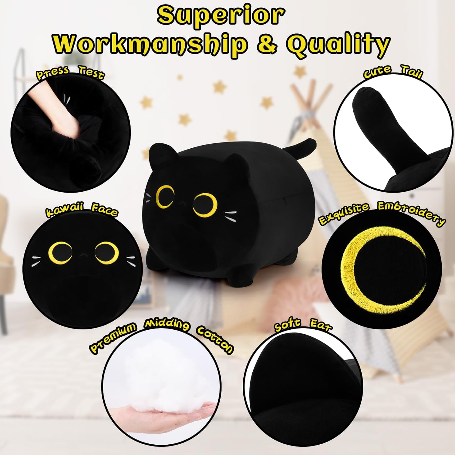 Cuddle-Em Close Ausropriate Beginning Black Cat Plush Pillow