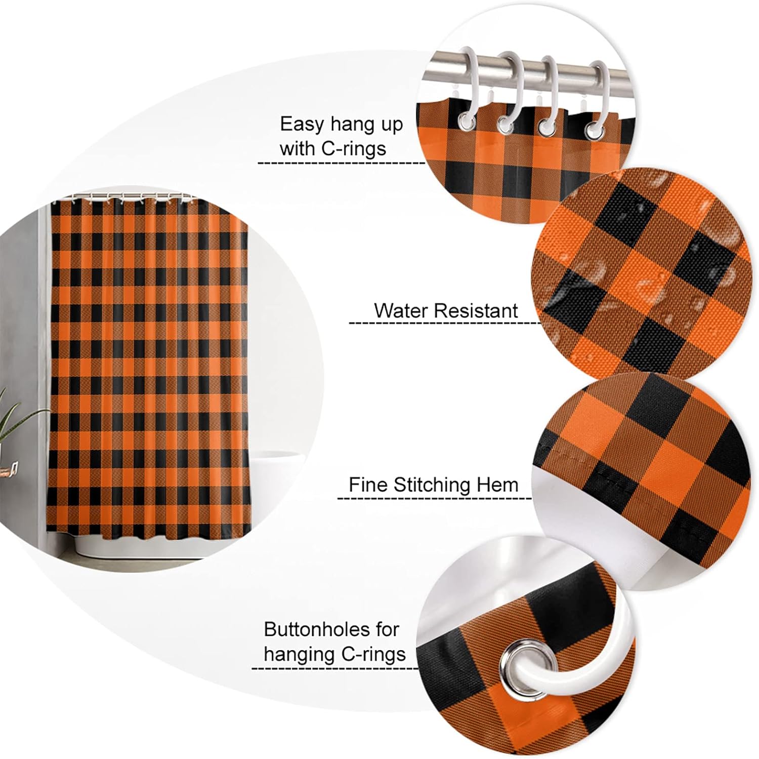 Stylish Black Orange Buffalo Check Shower Curtain