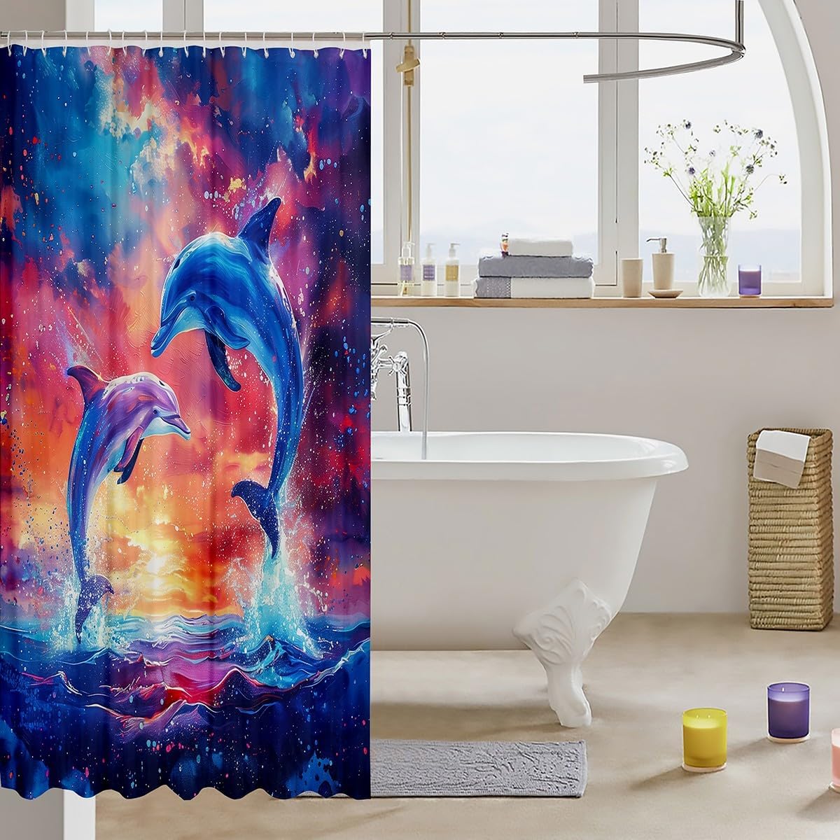 Manfei Dolphin couple shower curtains