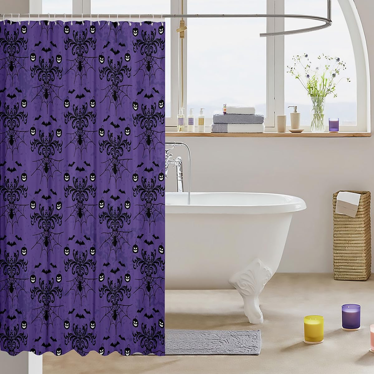 Manfei Halloween Bats Shower Curtain Set