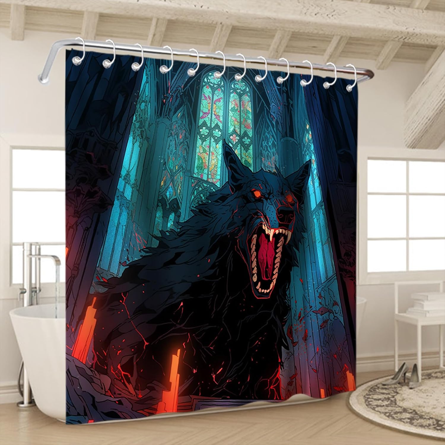 OTRANTO Funny Wolf Bathroom Shower Curtain Waterproof Durable Modern Design 72x72 inches