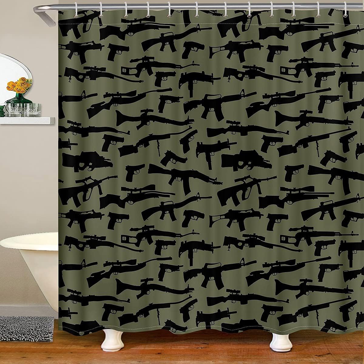 Erosebridal Machine Gun Shower Curtain 72x72 Army Green 1