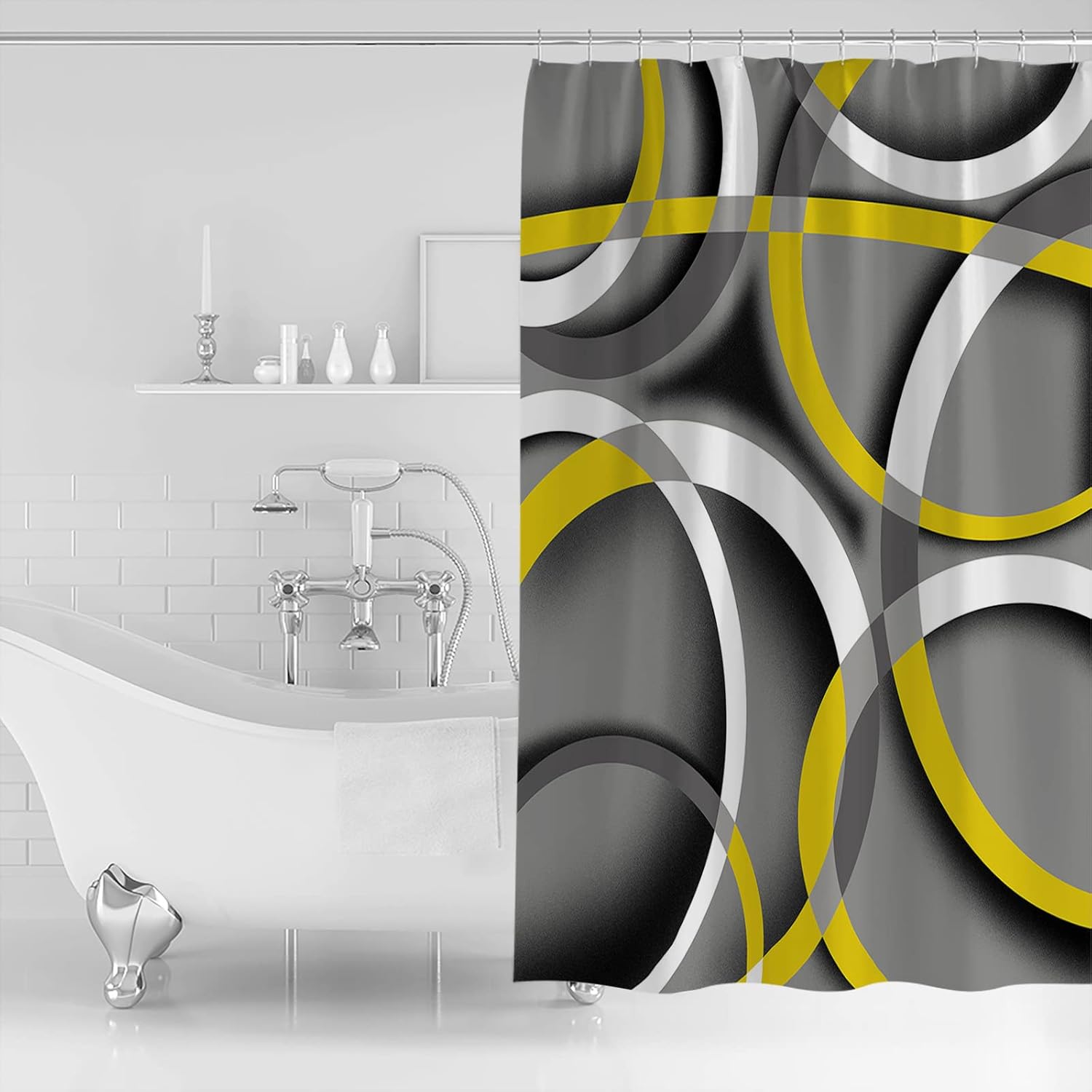 Waterproof Shower Curtain with Abstract Geometric Stripes for Bathroom Set of 1