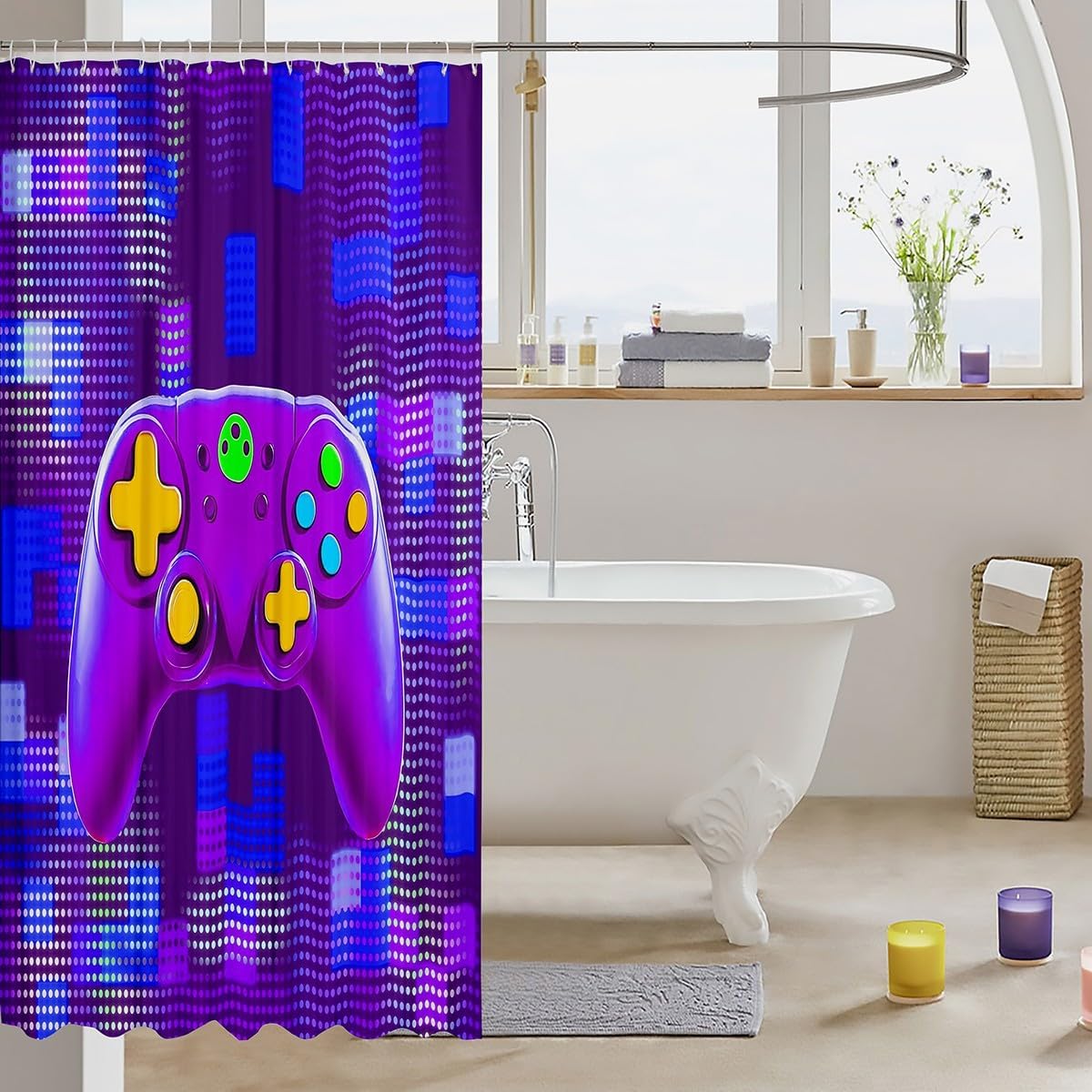 Manfei Gamer Gamepad Kids Shower Curtain Set 72x72