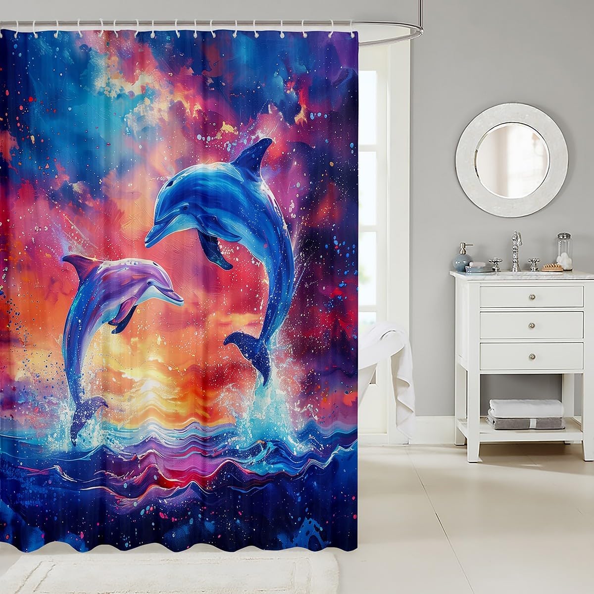 Manfei Dolphin couple shower curtains