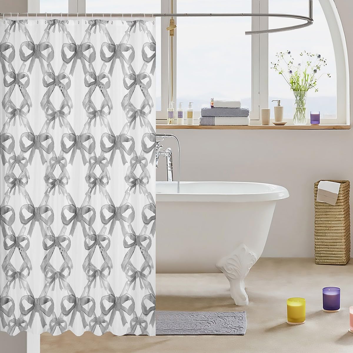 Feelyou Bow Bath Curtain for Kids 72x78 inches
