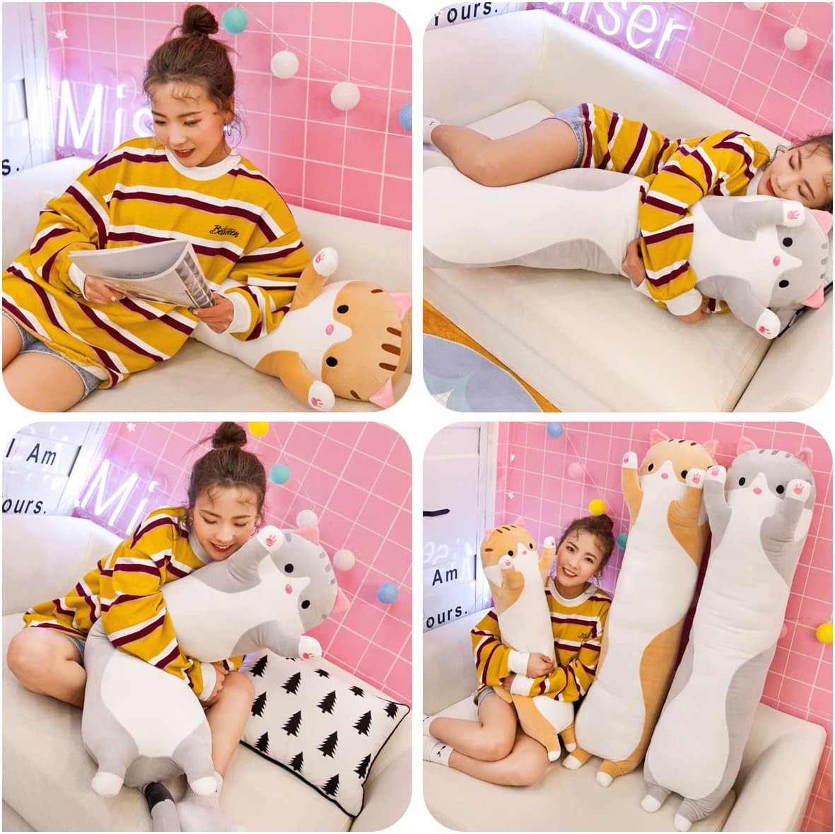Cute Long-Legged Cat Body Pillow for Kids and Adults
