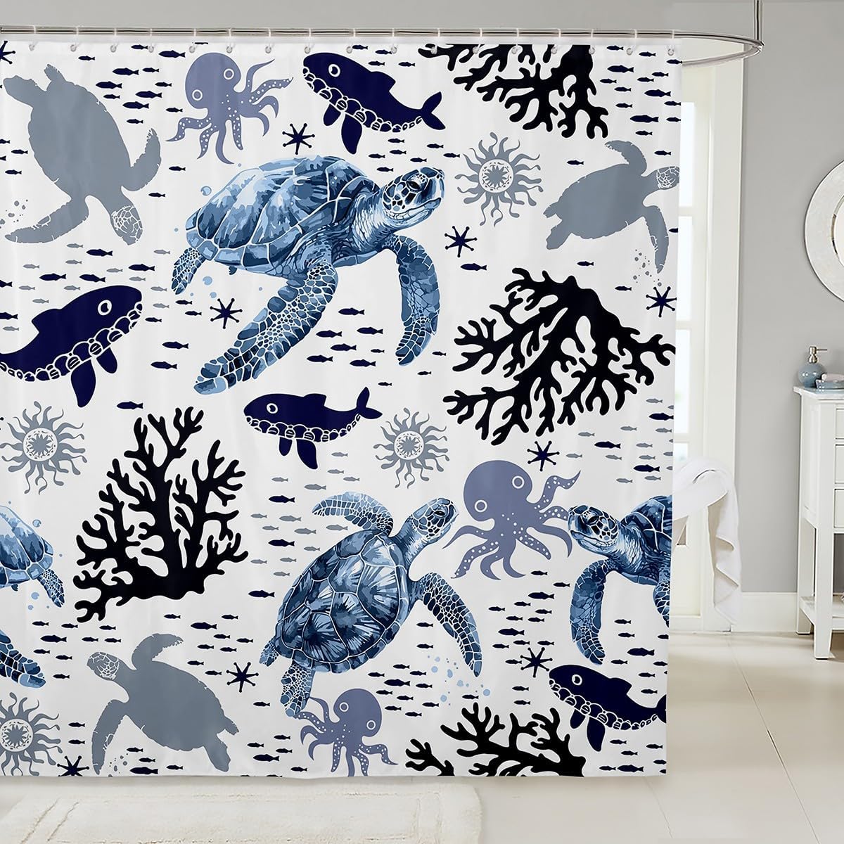 Feelyou Sea Turtle Bath Curtain 72x72 Fun Ocean Theme Waterproof Machine Washable