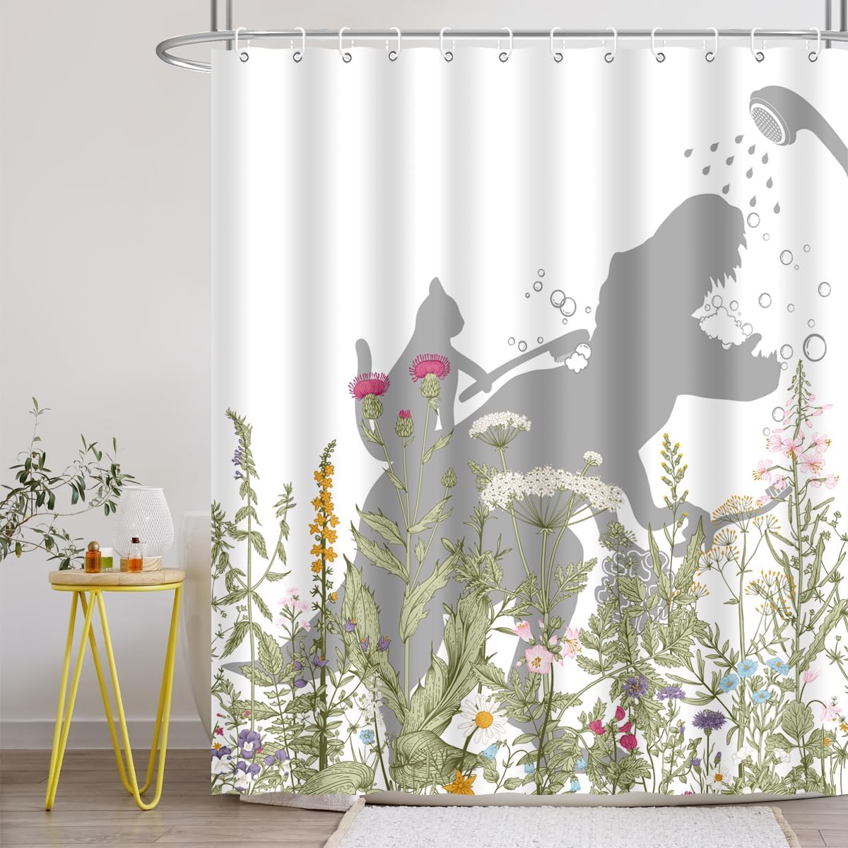Funny Dinosaur Cat Shower Curtain