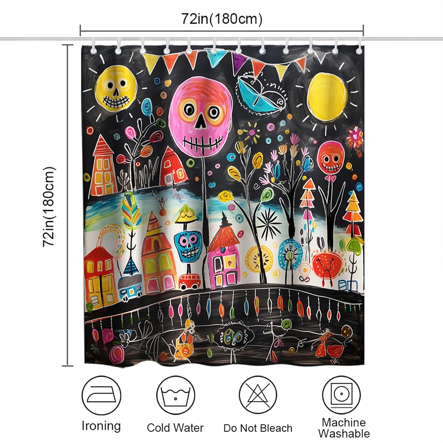 OTRANTO Funny Abstract Skull Shower Curtain Set