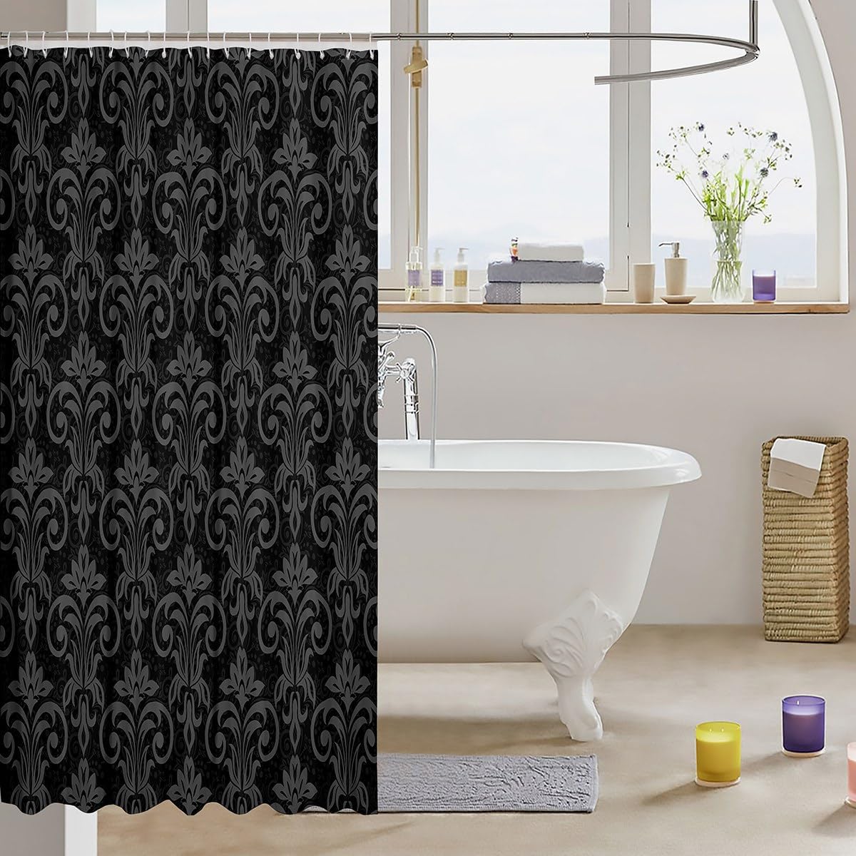 Feelyou Black Bath Curtain Set for Kids Teens 72x72