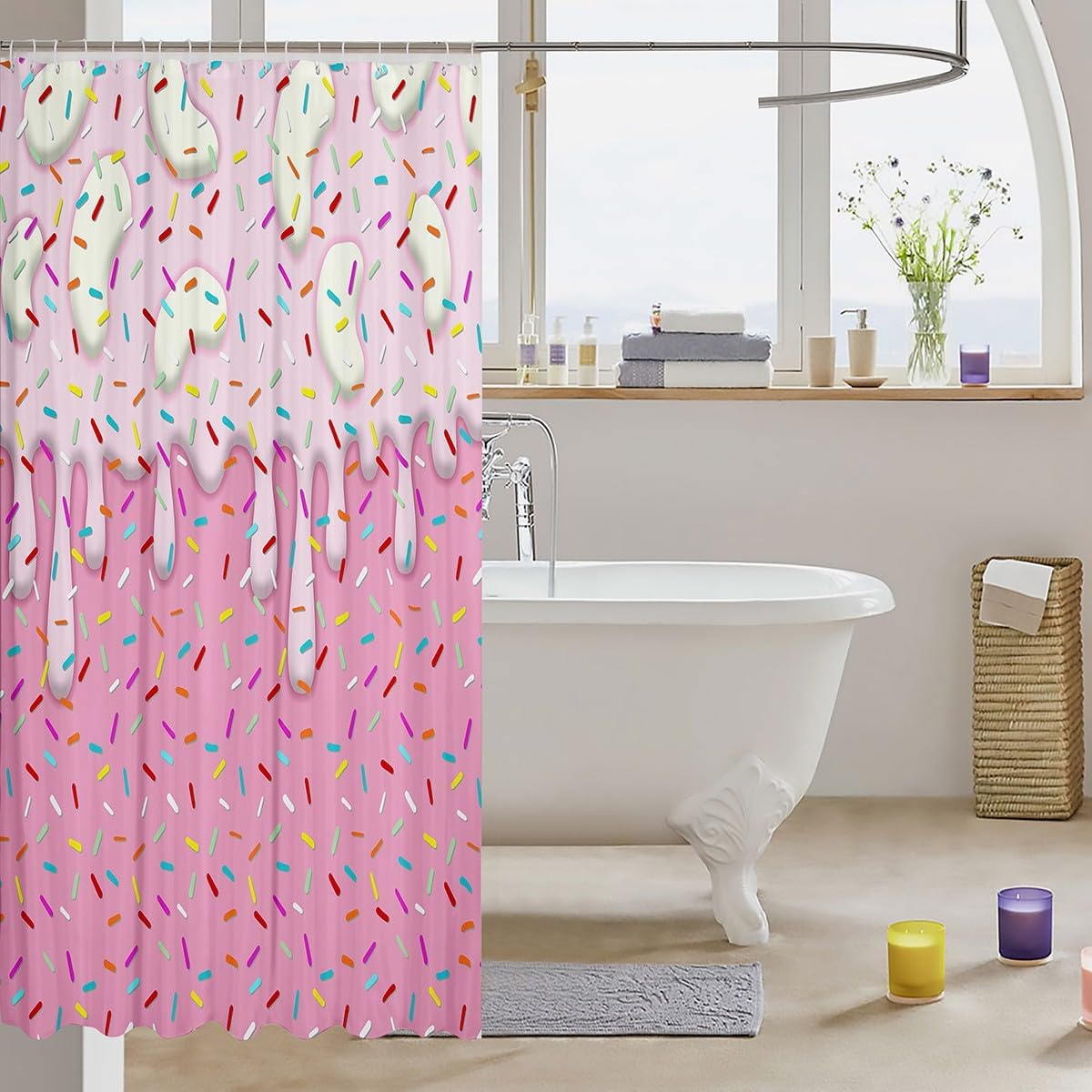 Fun and Durable Cartoon Ice Cream Kids Shower Curtains 72x72