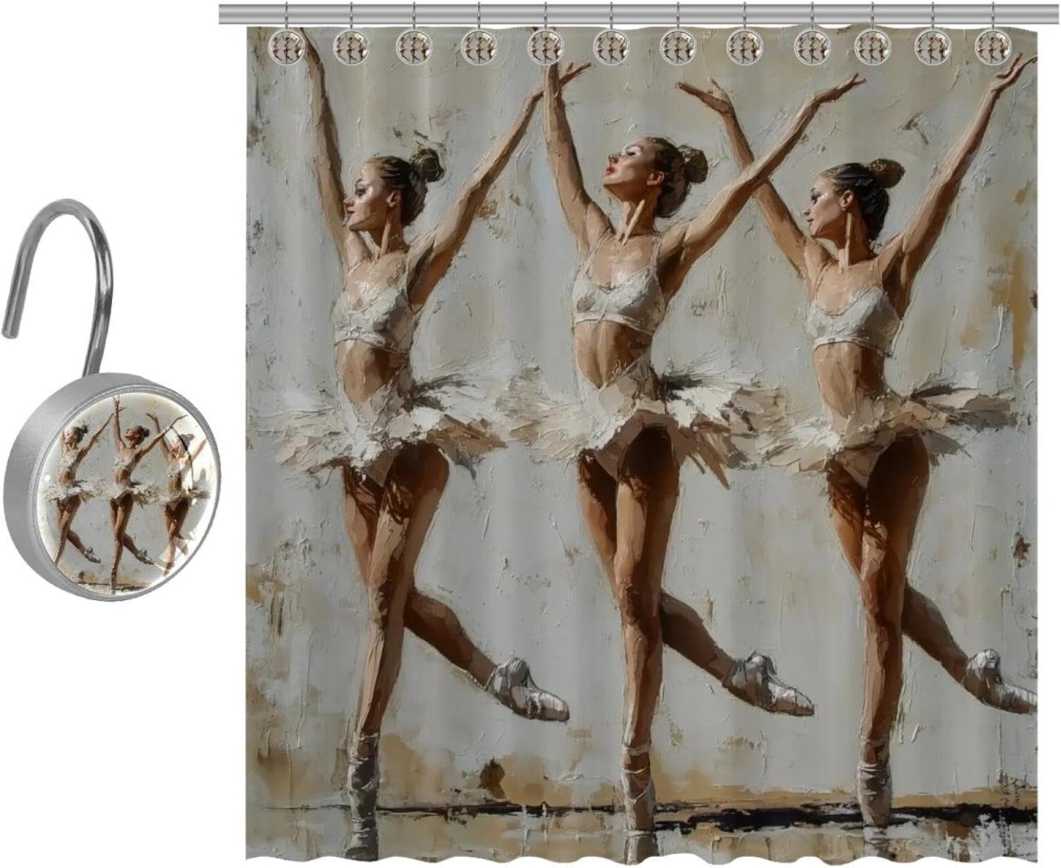 Ballet-Date Design 9-Piece Stainless Steel Shower Curtain Set 48x72 inches