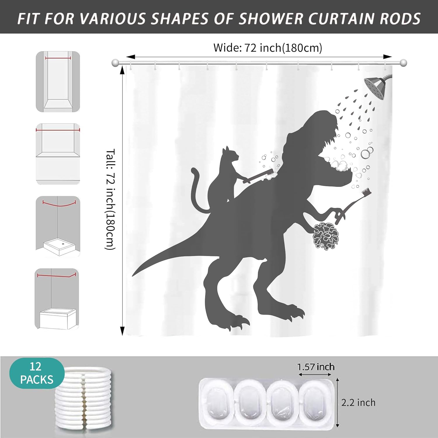 Super Fun Dinosaur Shower Curtain for Kids Waterproof Durable
