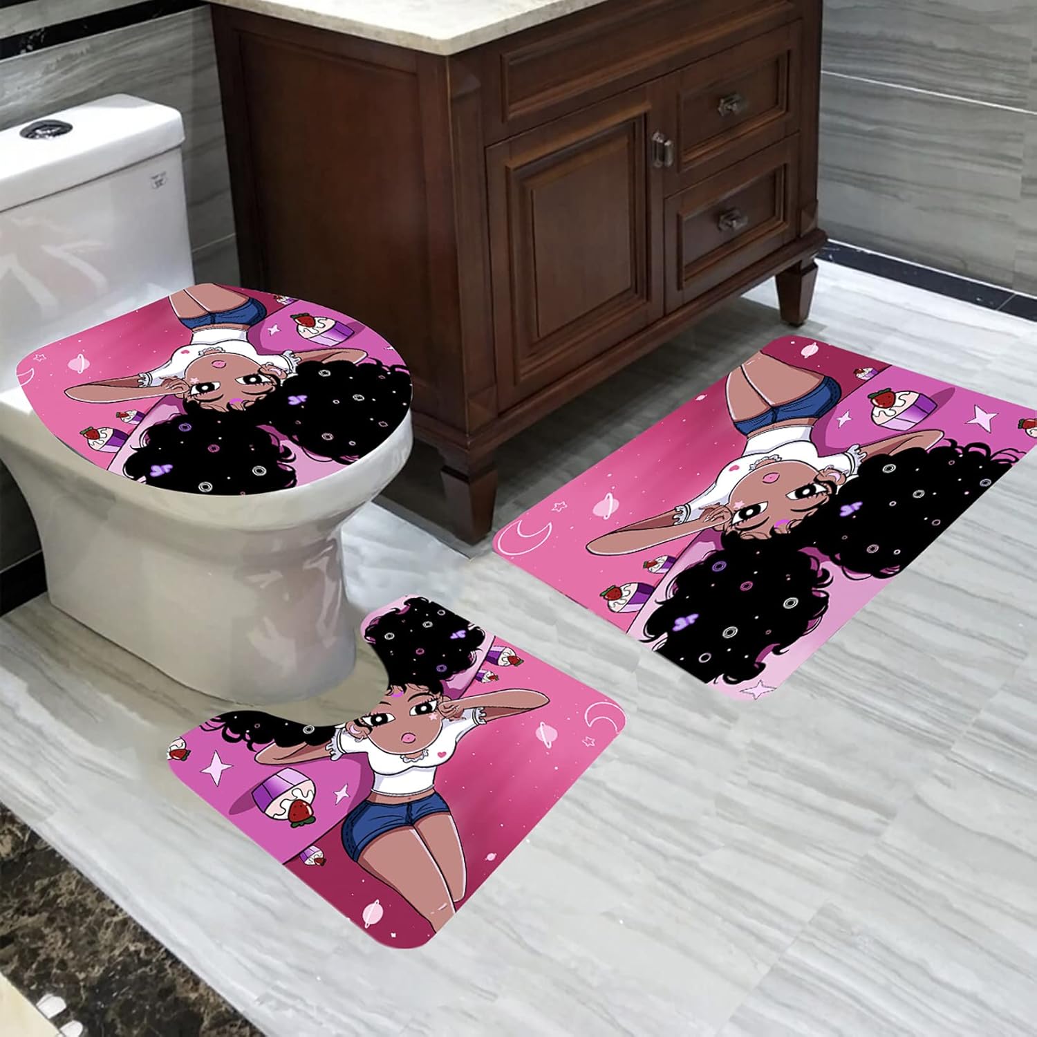 Perfect Gift for Girls African American Black Girl shower Curtain Set