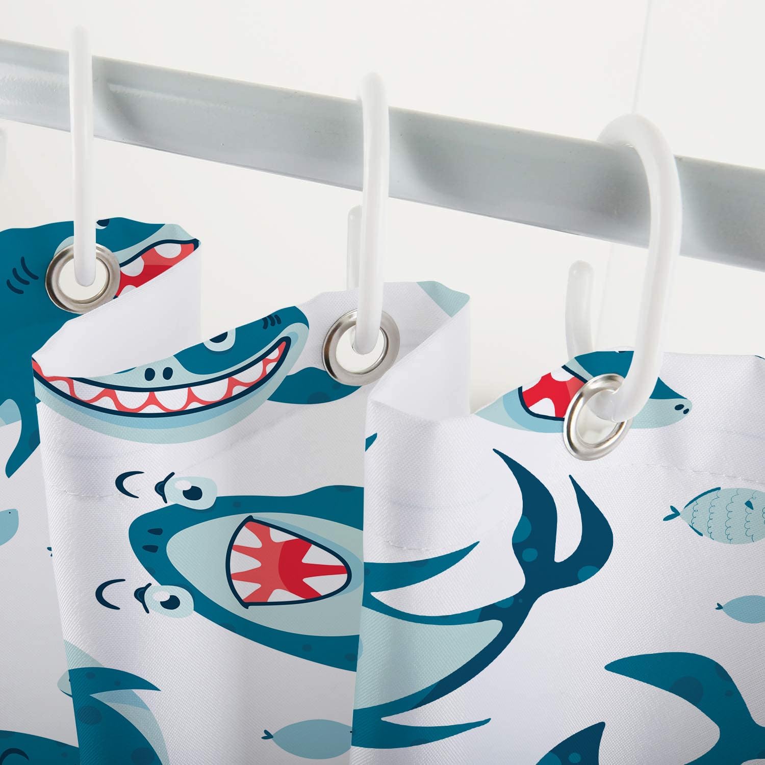 SokdcamFunny Shark Shower Curtain Ocean Wild Fish Kids Bathroom Curtain Set