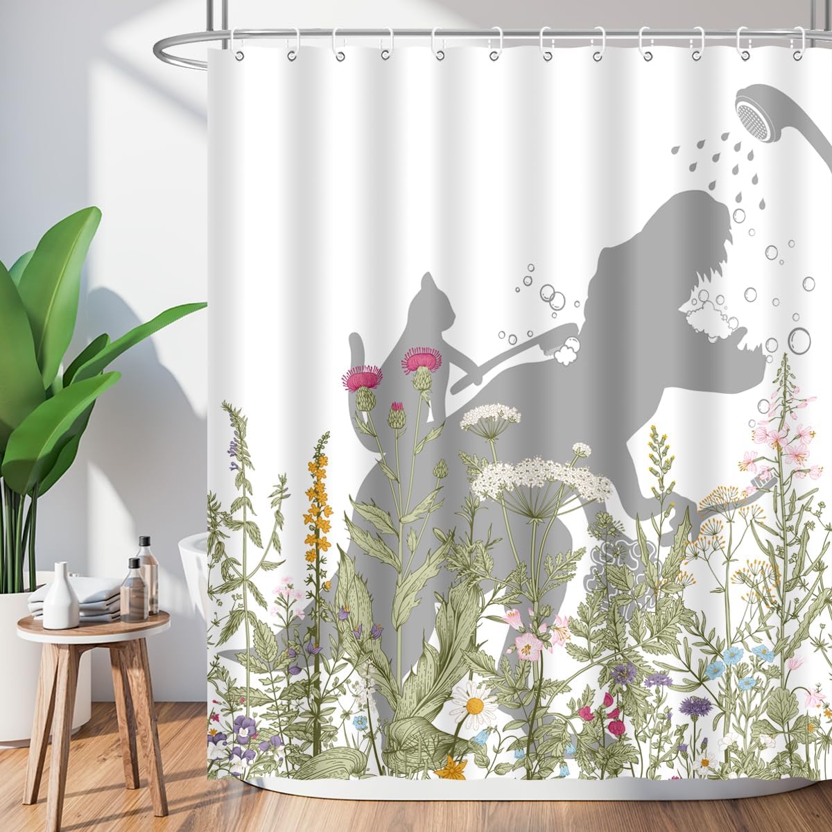 Funny Dinosaur Cat Shower Curtain