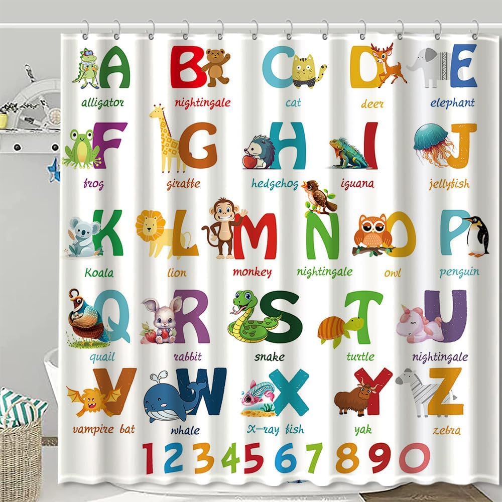 72x72 Dotoom Alphabet bath curtain for kids educational fun