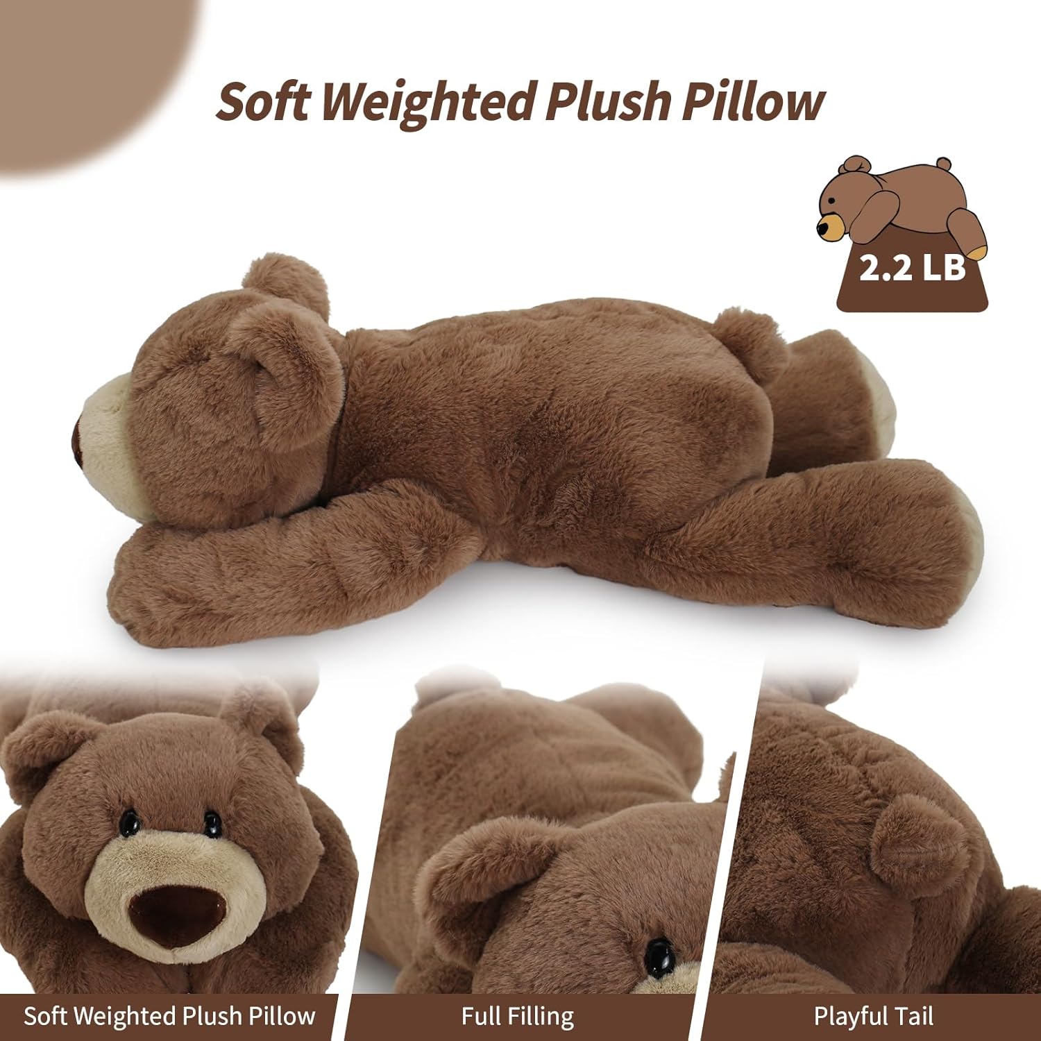 OSOCU 2 lb Weighted Stuffed Brown Bear - 16 Plush Animal Pillow Toy