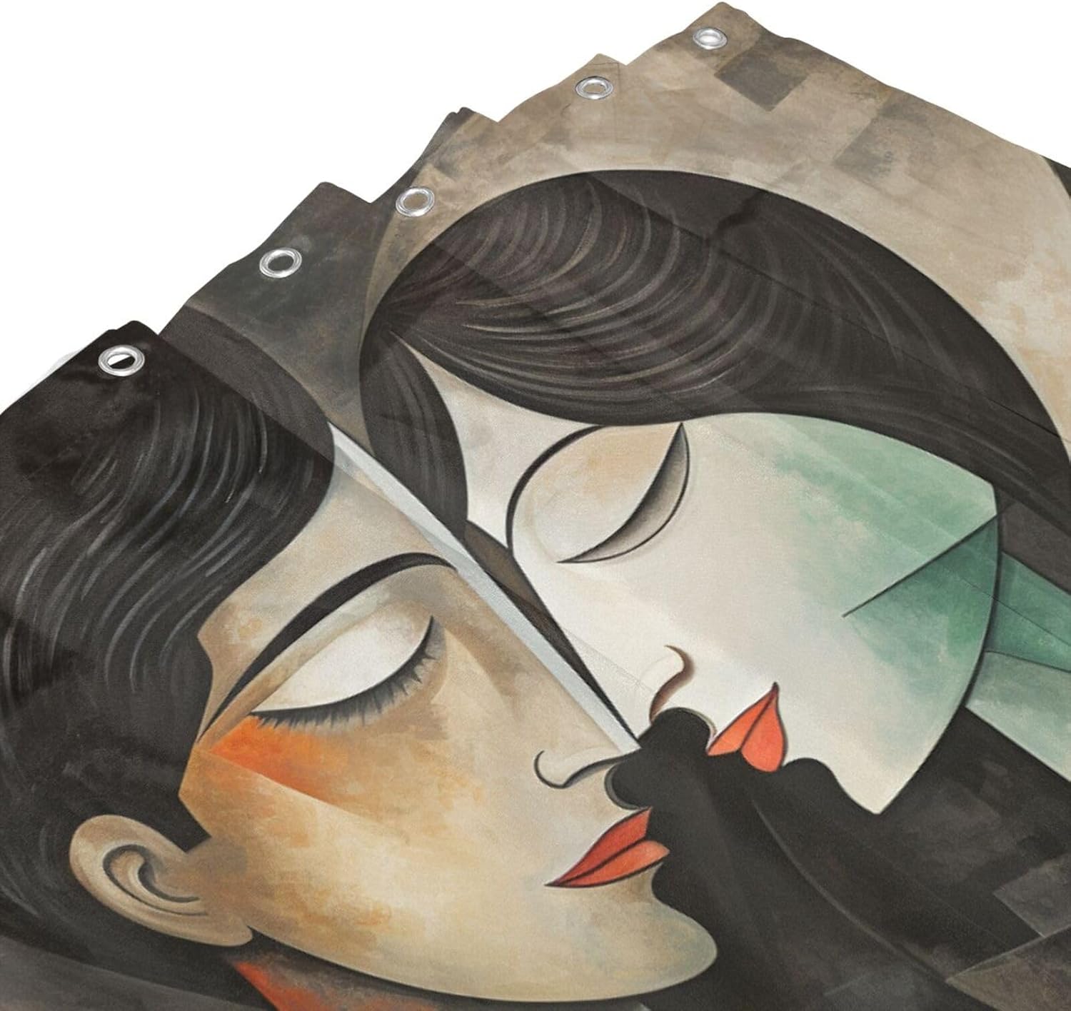 Kissing Girl Oil Painting Boho Shower Curtain Set
