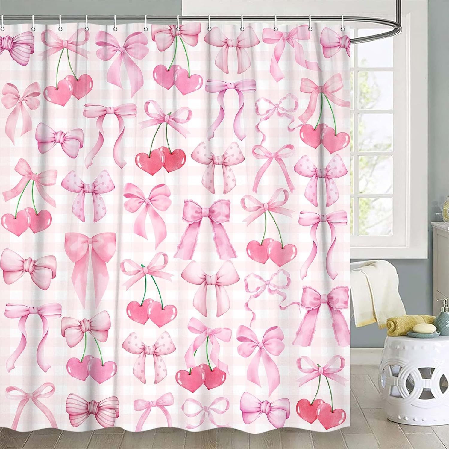 JAWO Cute Pink Bow Shower Curtain