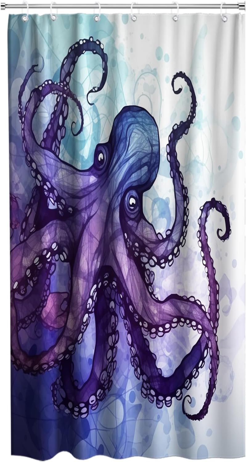 Nautical Octopus Shower Curtain Set machine washable waterproof