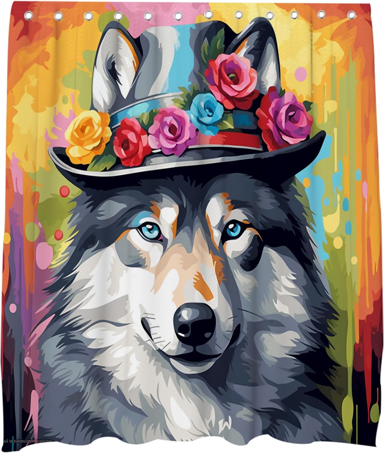 Spotlight - Cute Wolf Floral Bathroom Shower Curtain Set