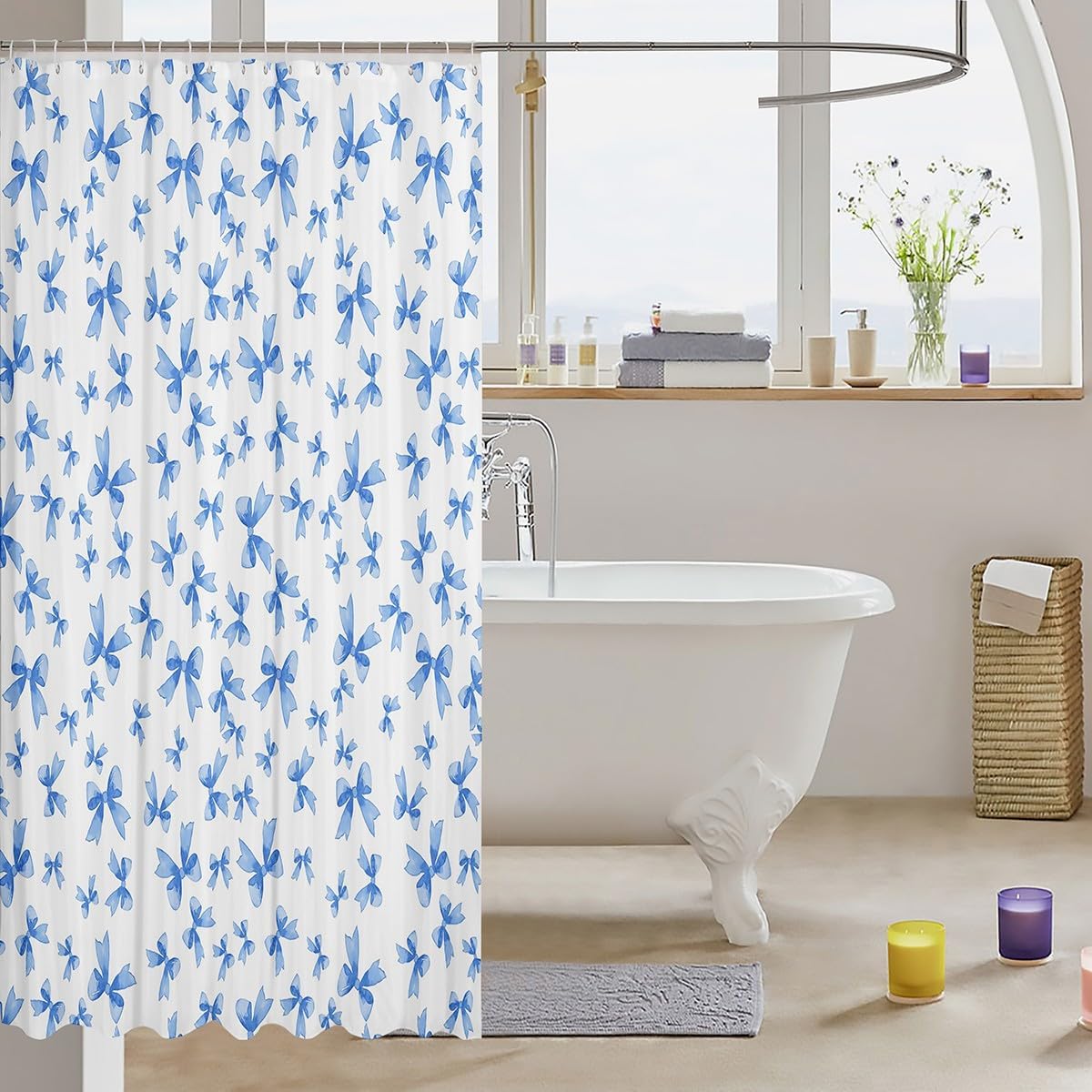 Feelyou Bow Bath Curtain for Kids Girls 72x72 Coquette Bow Knot Set