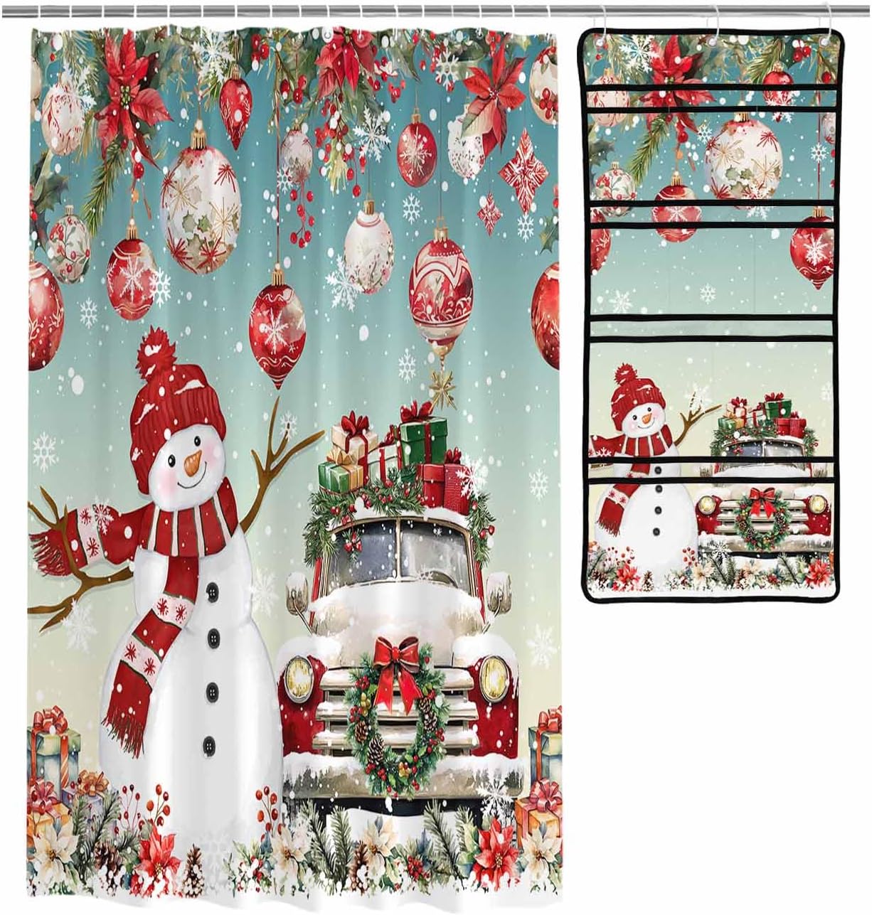 Christmas Snowman Waterproof Shower Curtain