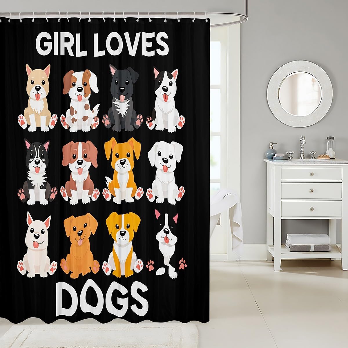 Feelyou Dog Shower Curtain 72x72 Kawaii Dachshund Design