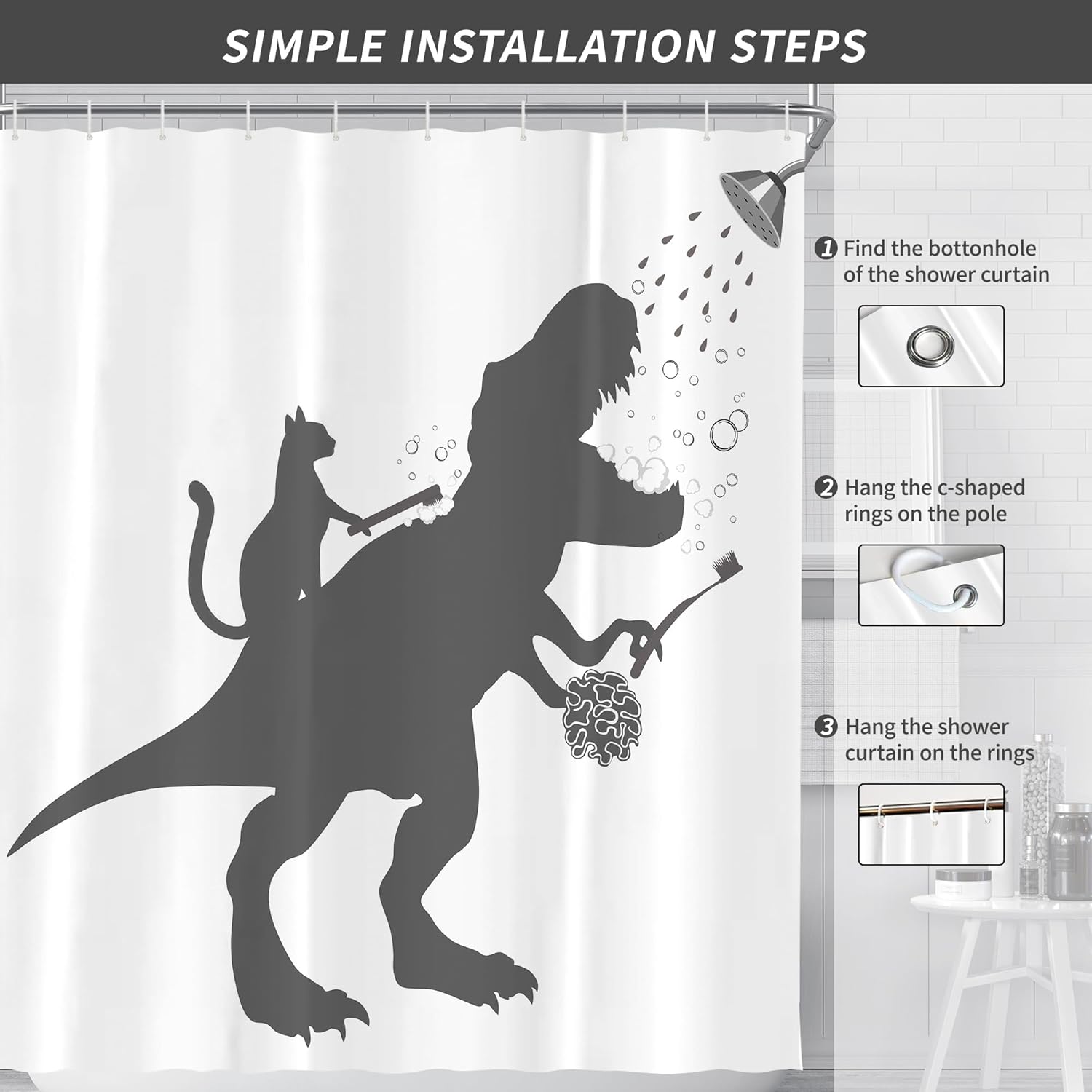 Super Fun Dinosaur Shower Curtain for Kids Waterproof Durable
