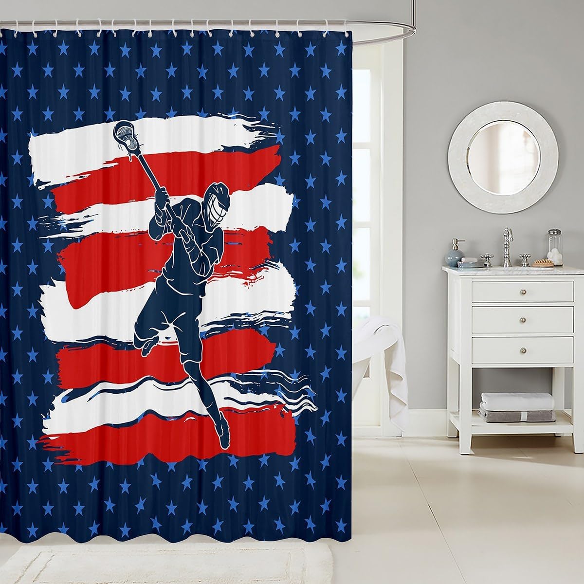 MTGAnyz72x72in Waterproof Lacrosse Shower curtain Set with 12 Hooks Durable and Stylish