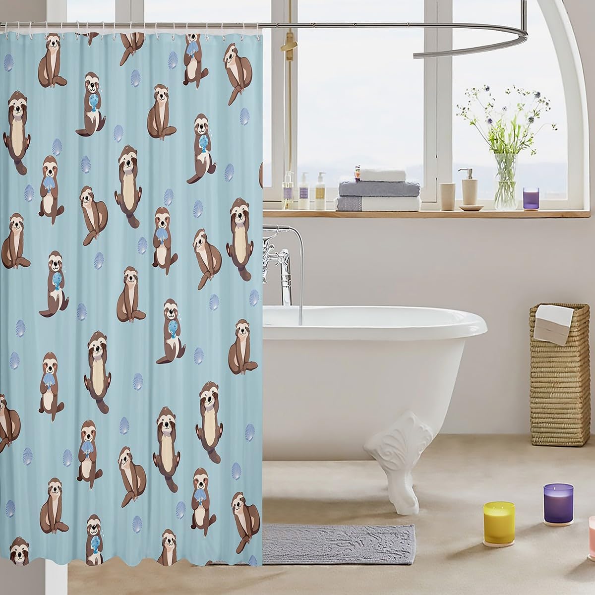 Feelyou Kawaii Seaworld 72x72 Blue Ocean Shell Bath Curtain