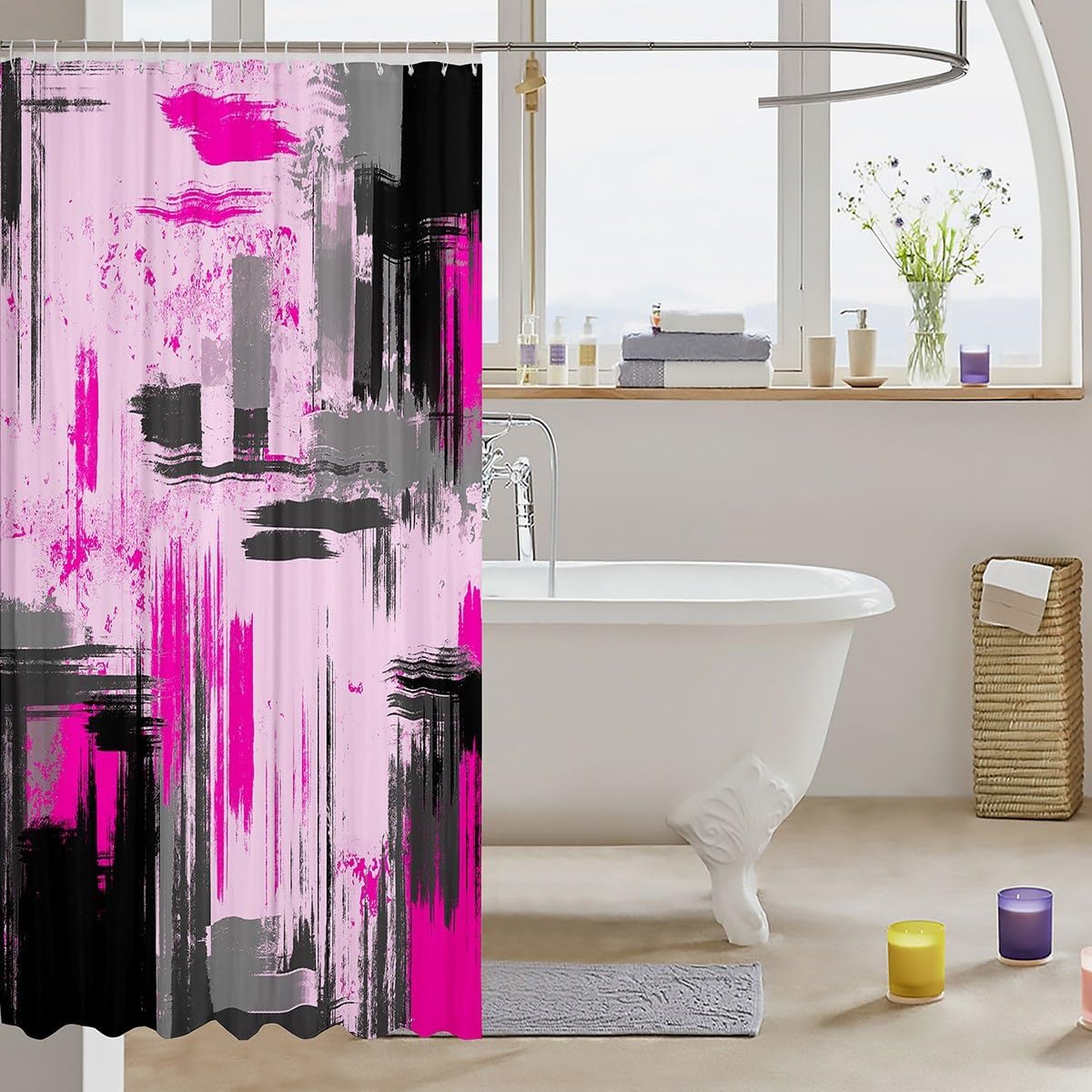 Feelyou Kids Hot Pink Grey Black Bath Curtain 72x72