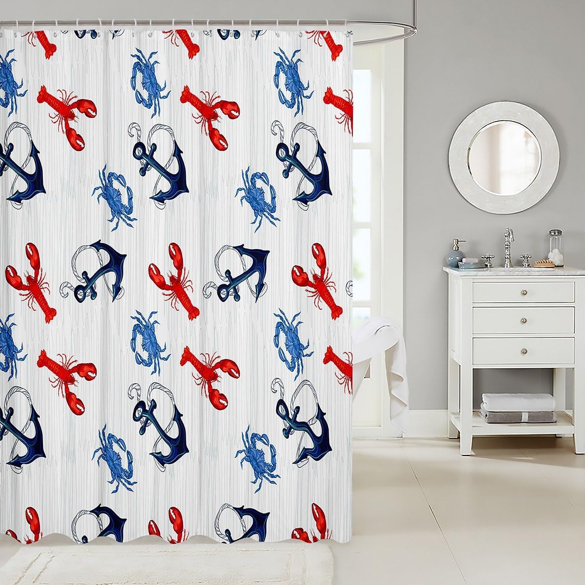 Nautical Anchor Washable Shower Curtain 72x72 for Kids