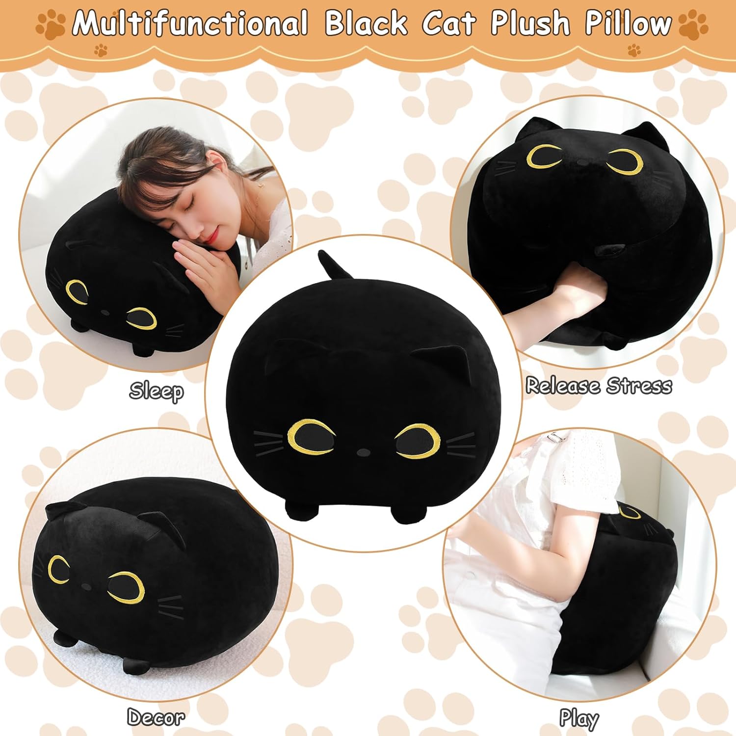 Black Cat Stuffed Animal with Four Squishy Babies