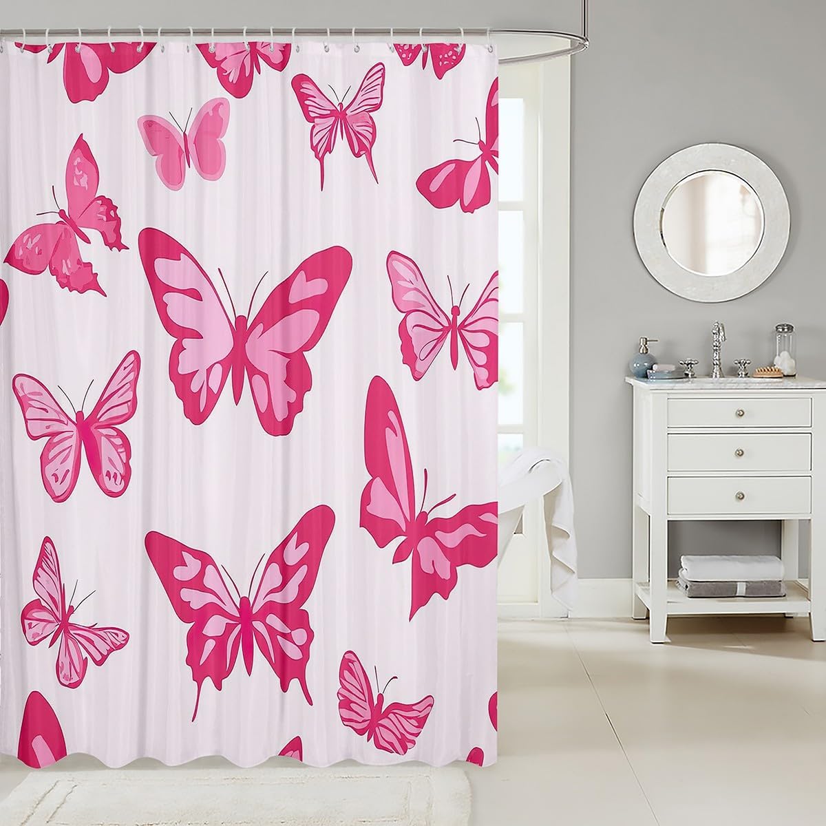 Feelyou Girls Butterfly Singing Adorable Pink Bath Curtain for Kids