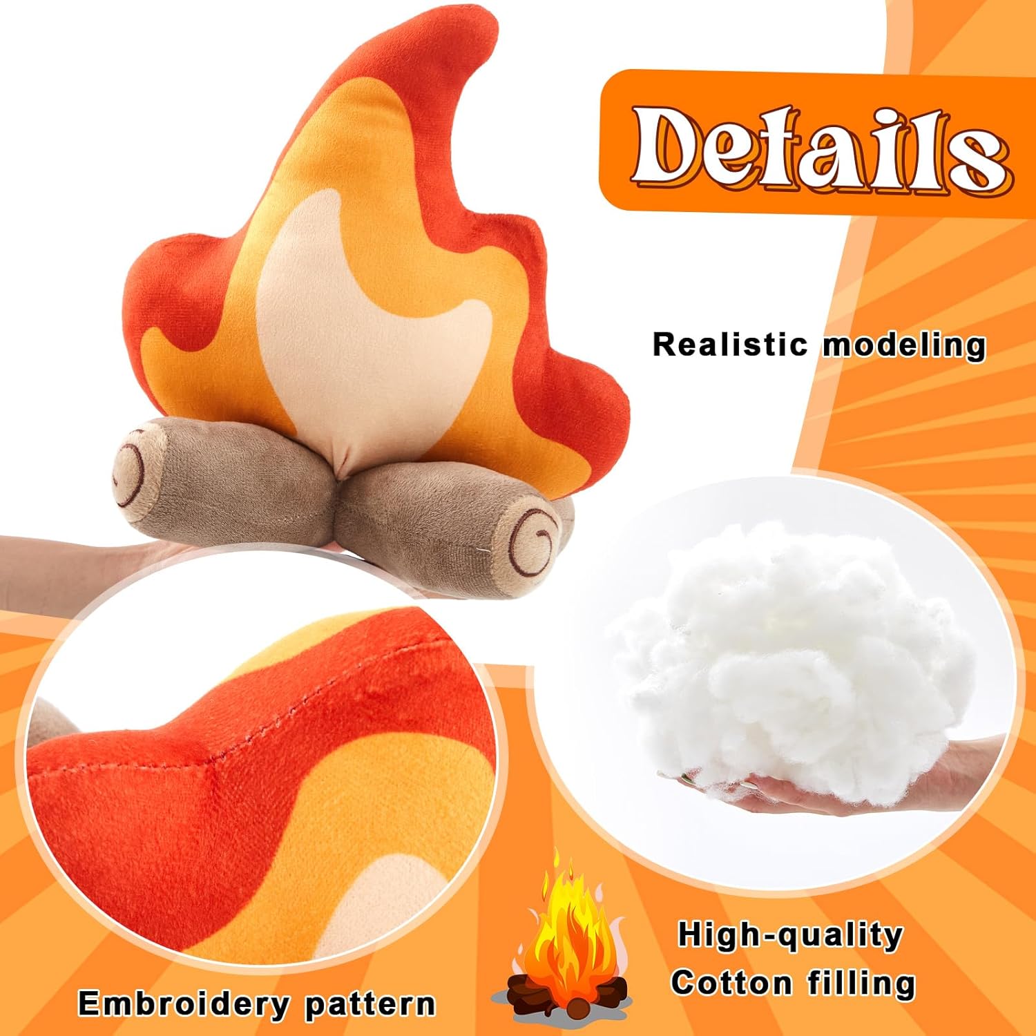 2 Pce Campfire Plush Fake Fire Decor PullCrease