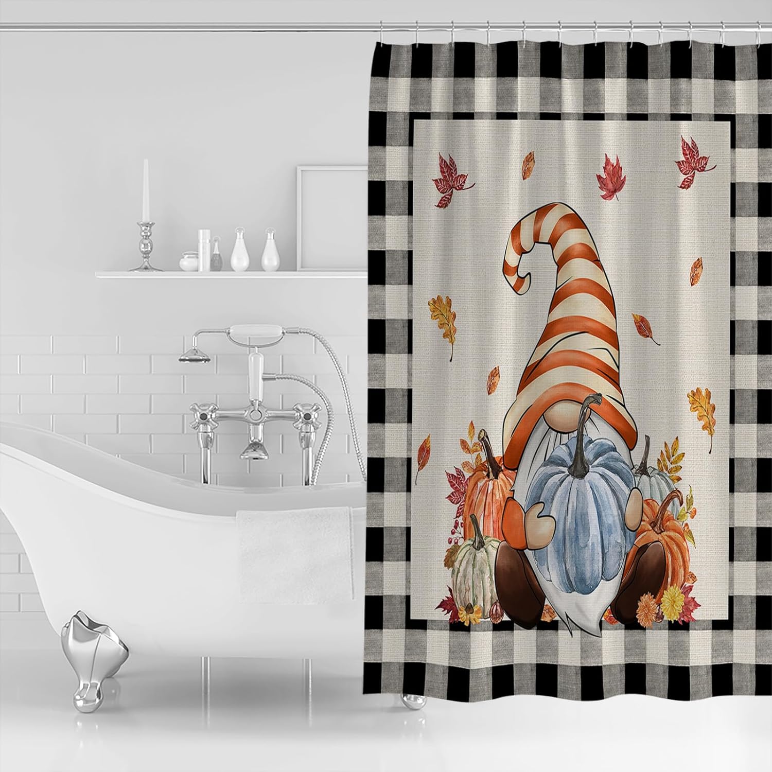TocaHome Fall Pumpkins Waterproof Shower Curtain Set 36x78 inches
