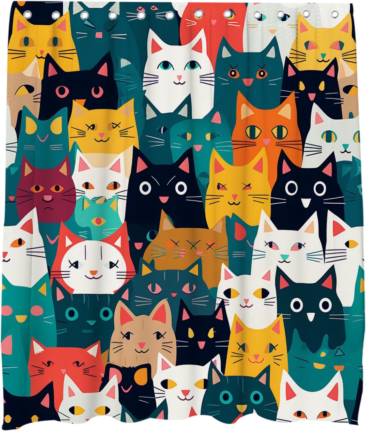 Funny Cat Shower Curtain Rustic Modern Kids Bathroom Decor Set