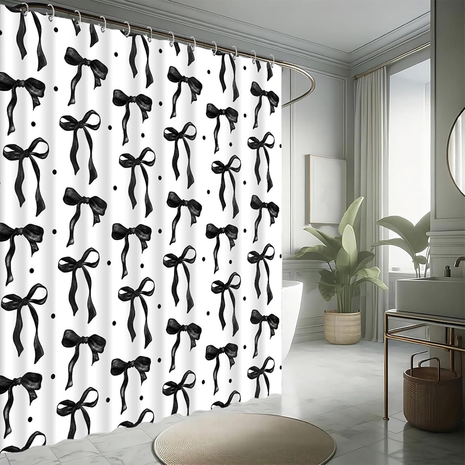 Adorable Black and White Bow Shower Curtain