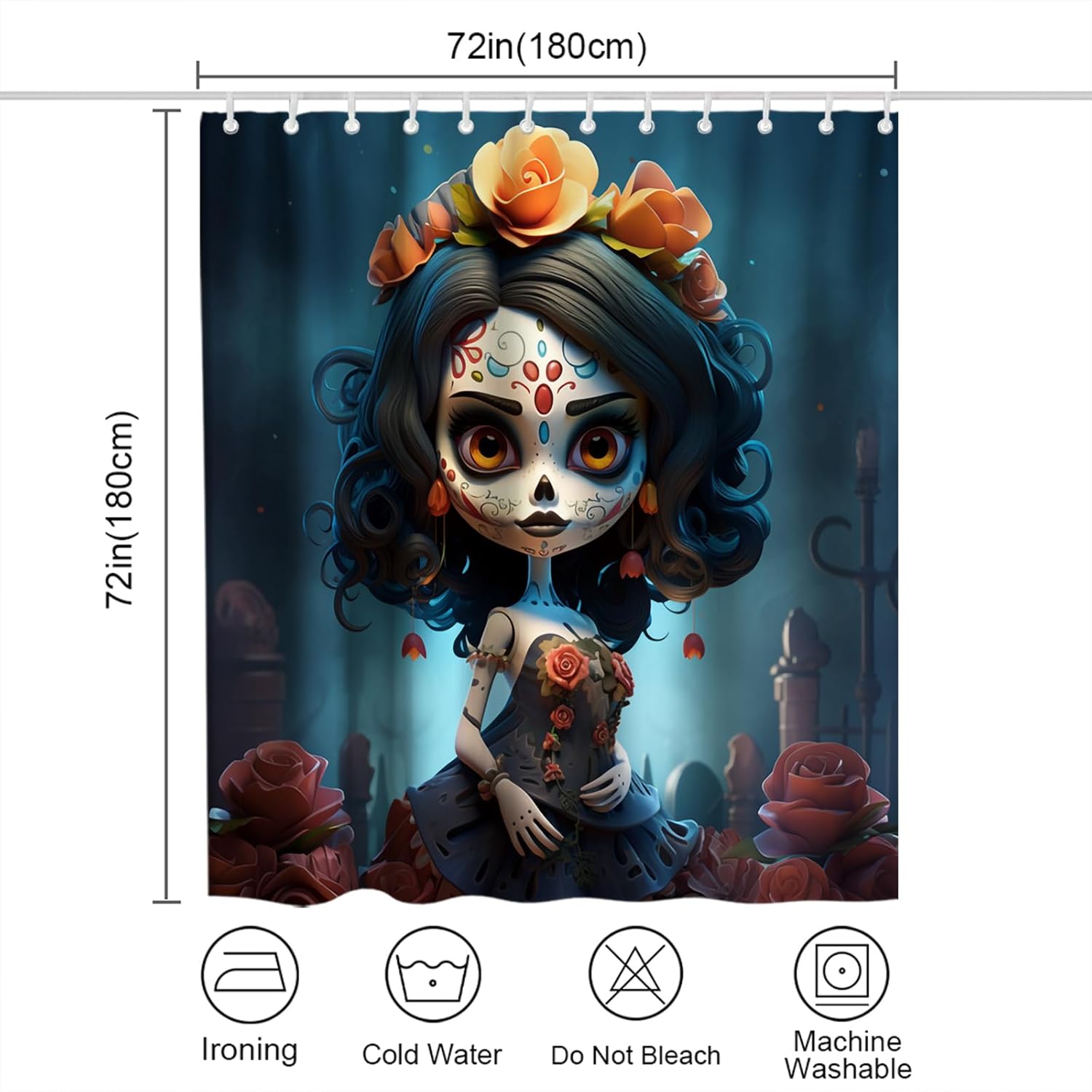 Zombie Girl Halloween Skull Shower Curtain Set