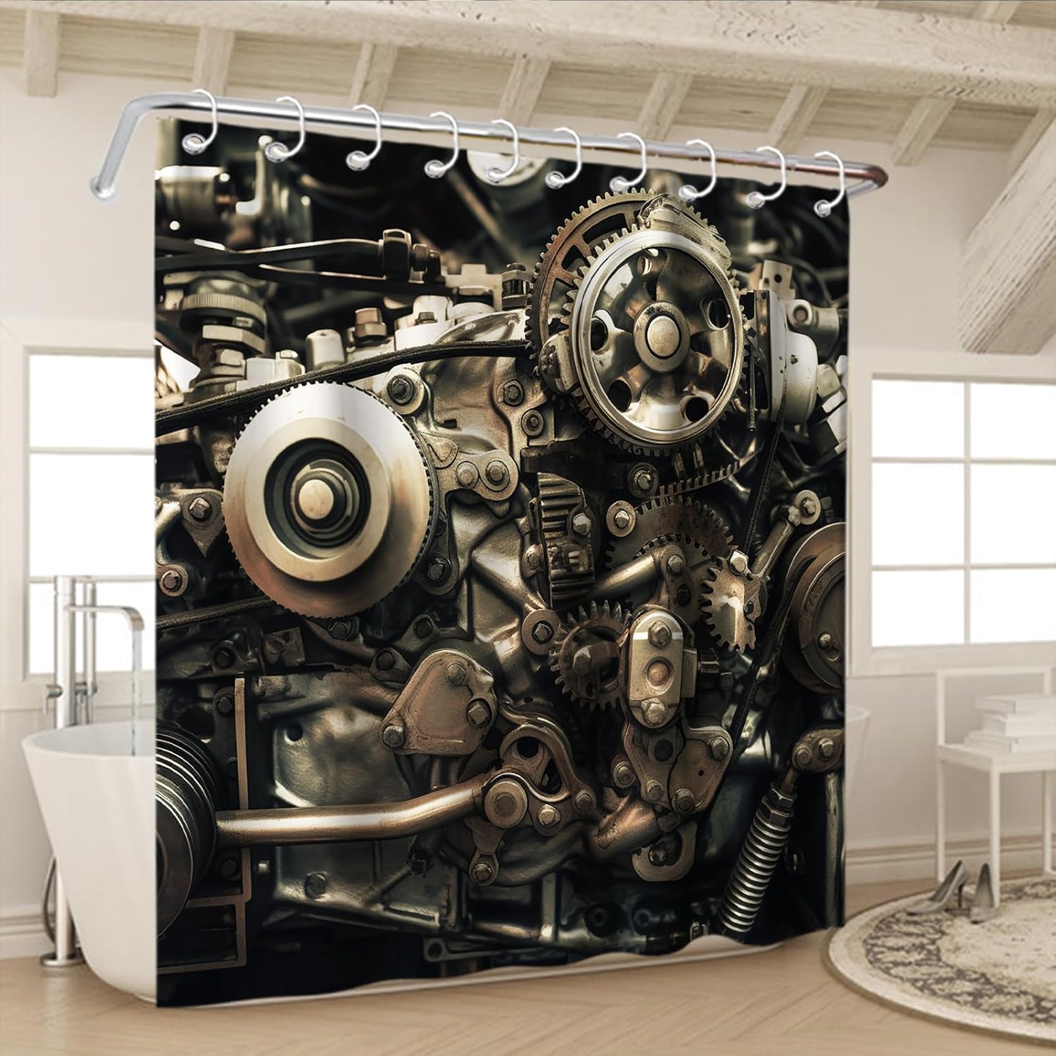 Steampunk Style Gear Wheel Shower Curtain