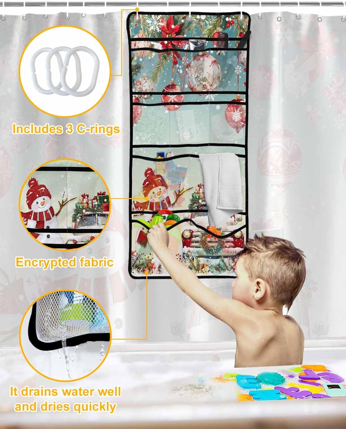 Christmas Snowman Waterproof Shower Curtain