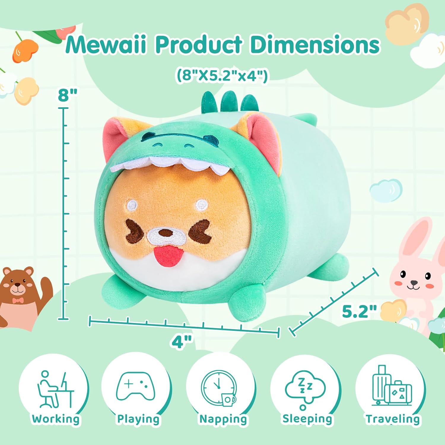 Cute Shiba Plush Pillows Dinosaur Stuffed Toy for Kids Women