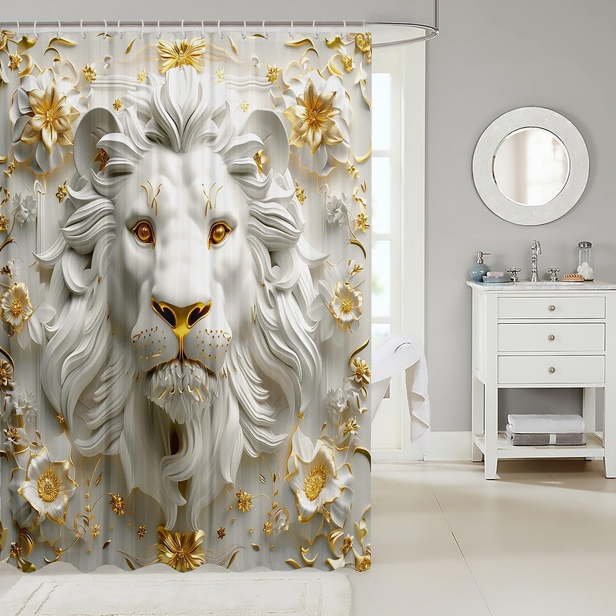 Manfei Wild Lion Shower Curtain Set