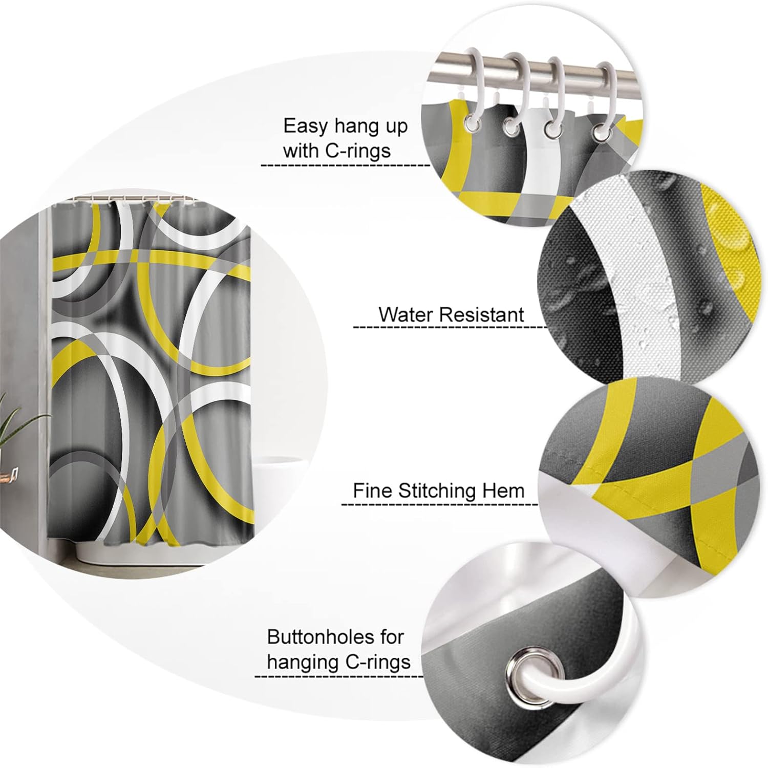 Waterproof Shower Curtain with Abstract Geometric Stripes for Bathroom Set of 1