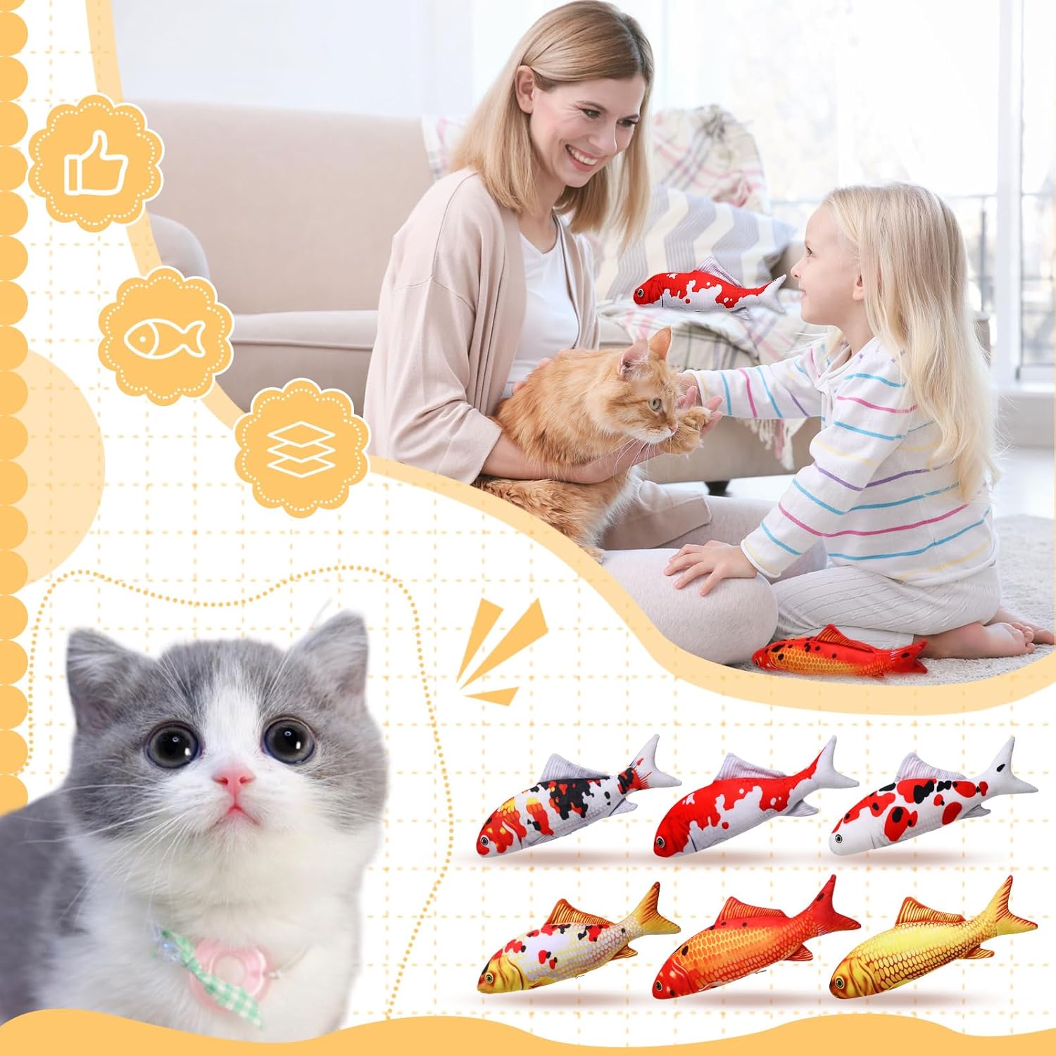 Bargv Six-Piece 12-Inch Fish Plush Pillow for Kids and Cats