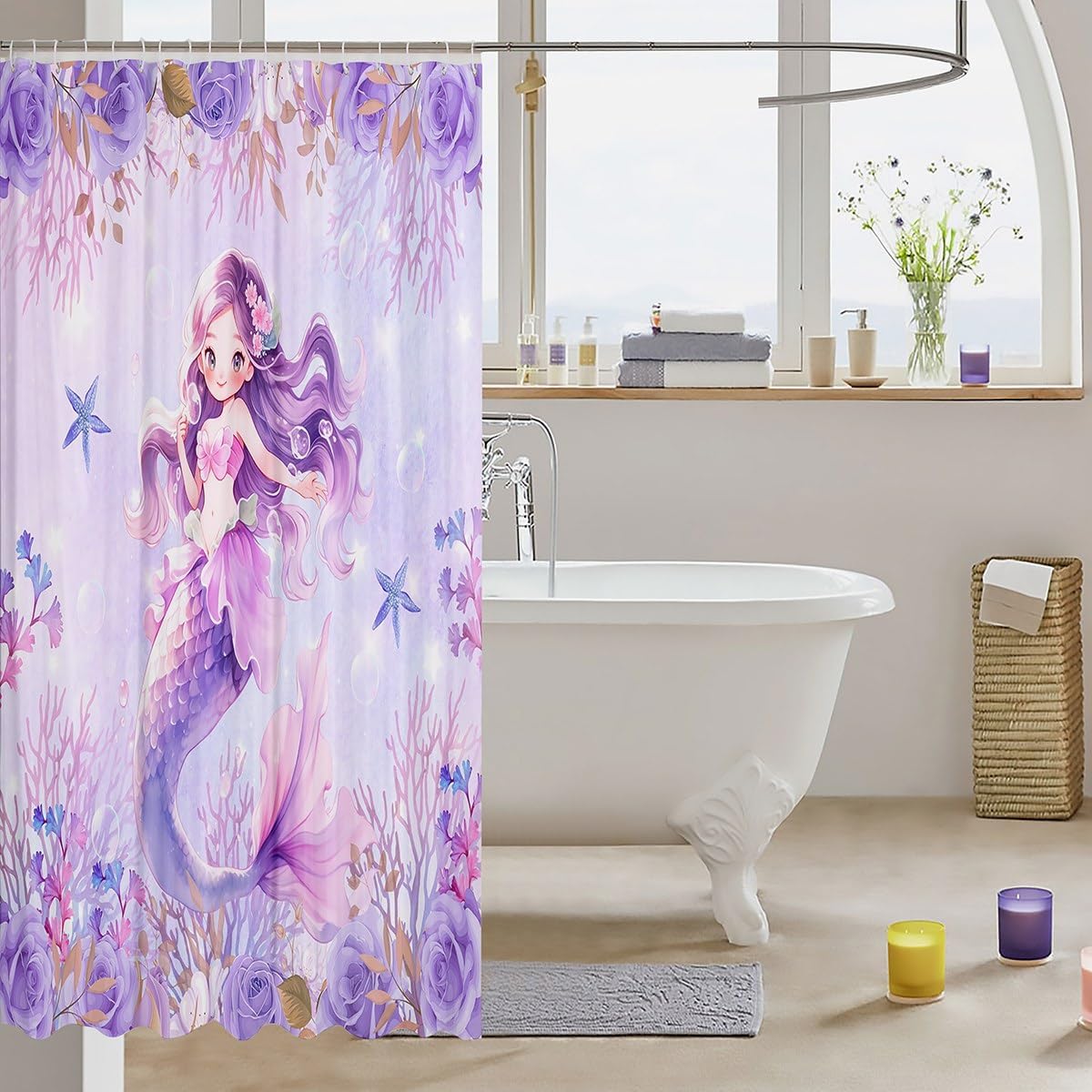 Cute Mermaid Bath Curtain Set